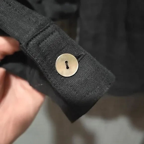 Black Linen Crop Wrap Top Sz6 S/M Y2K 90s Corp Boho Chic Button Grunge Punk Rock - Picture 6 of 13